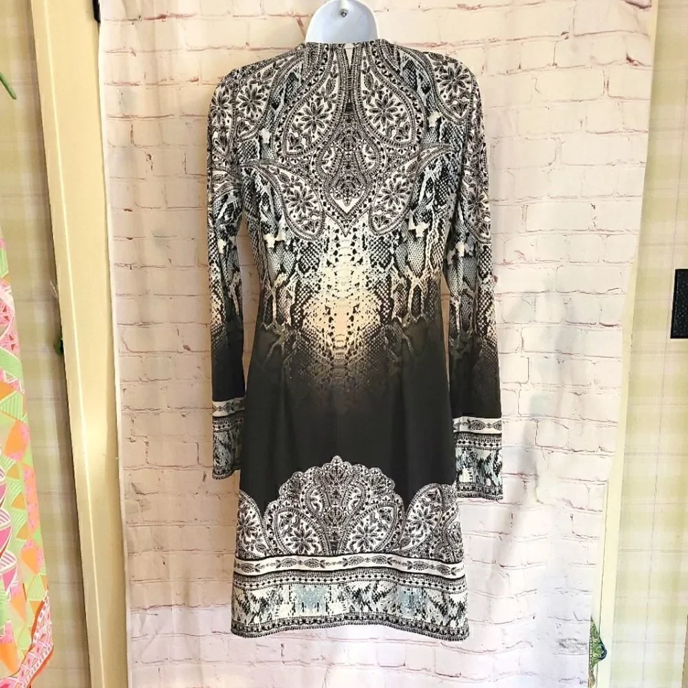 New Hale Bob Paisley Print Jersey Shift Dress Long Sleeve sz.XS ret.$216